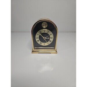 Vintage Seth Thomas -Tempus Fugit brass quartz mantel Alarm Clock #0463-WORKS!